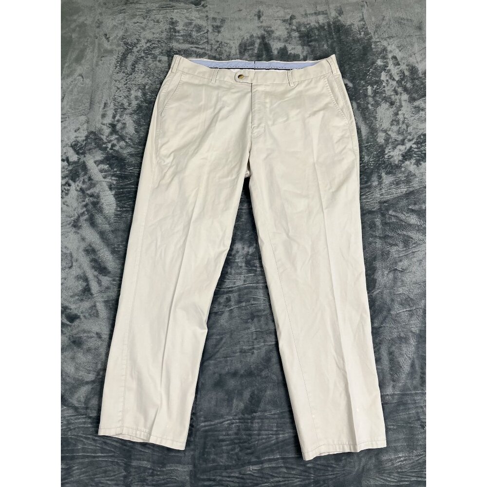 Peter Millar Mens Beige Flat-Front Chino Pants Size 36 Made In Peru